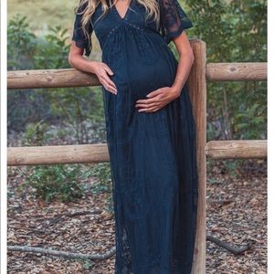 Pinkblush Navy Blue Lace Mesh Maternity Maxi Dress